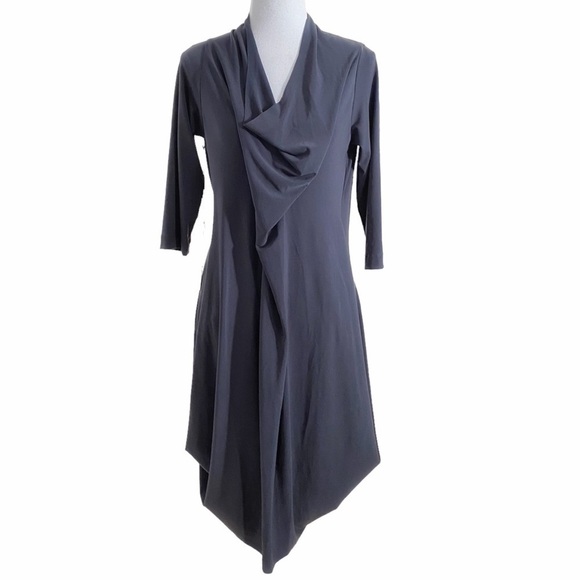 NWT VERONIQUE MILJKOVITCH GREY STRETCH COWL NECK 314 SLEEVES DRAPED DRESS - S - Picture 1 of 10